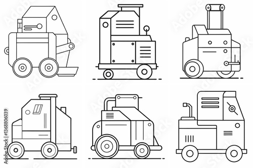 ompactor Machine Outline Coloring Book Page – Line Art Drawing Set on White Background