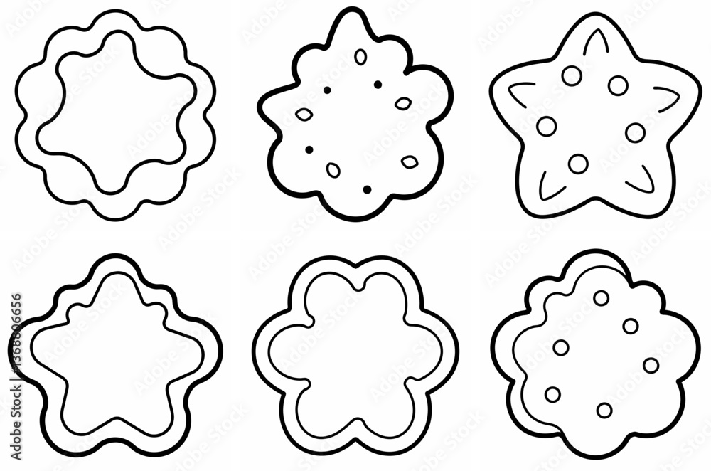 Cookie Cutter Outline Coloring Book Page – Line Art Drawing Set on White Background Cookie Cutter Outline Coloring Book Page – Line Art Drawing Set on White Background