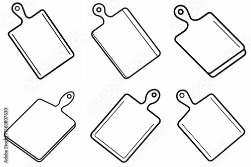 Cutting Board Outline Coloring Book Page – Line Art Drawing Set on White Background