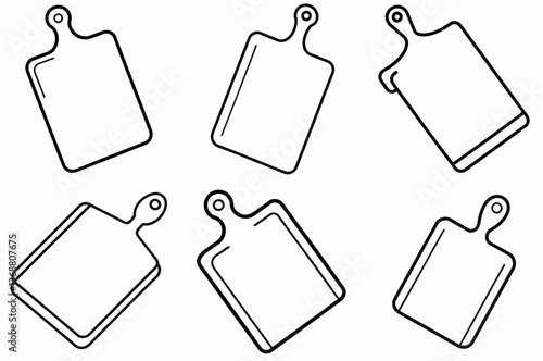 Cutting Board Outline Coloring Book Page – Line Art Drawing Set on White Background