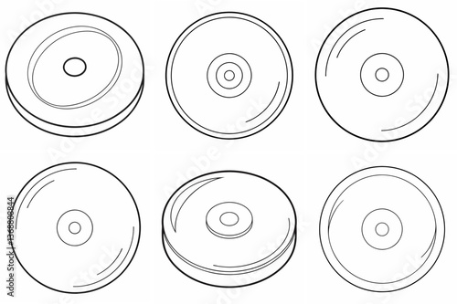 Disk Outline Coloring Book Page – Line Art Drawing Set on White Background