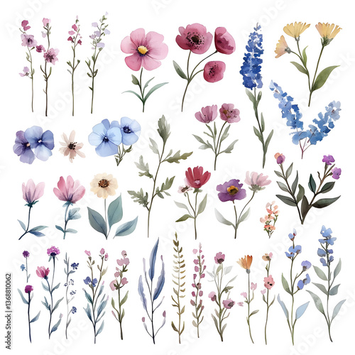 Wallpaper Mural Pastel Watercolor Flower Collection on Transparent Background Torontodigital.ca