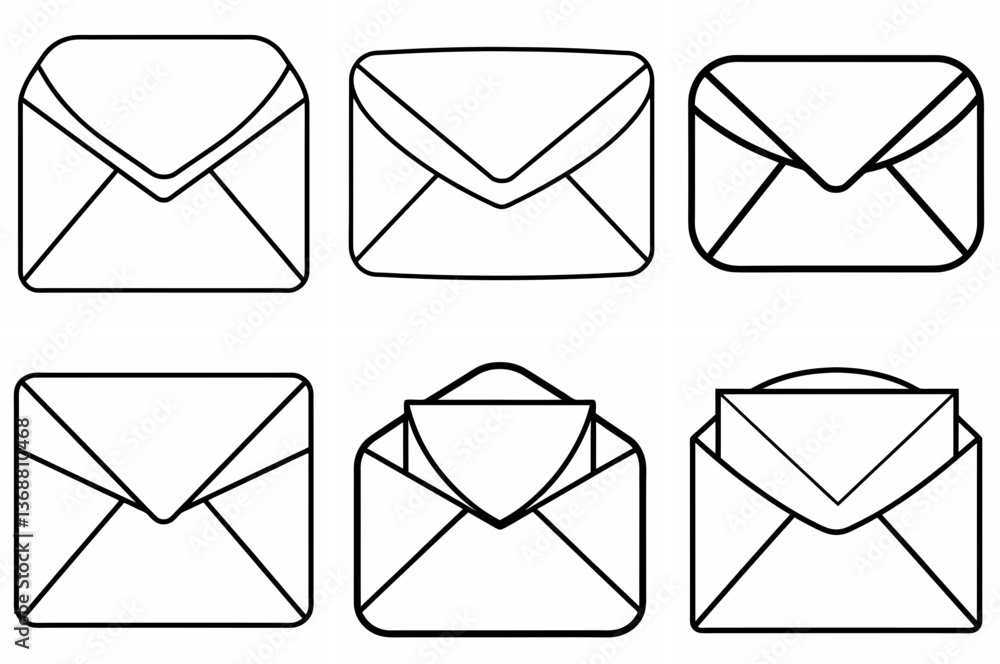 Envelope Outline Coloring Book Page – Line Art Drawing Set on White Background Envelope Outline Coloring Book Page – Line Art Drawing Set on White Background
