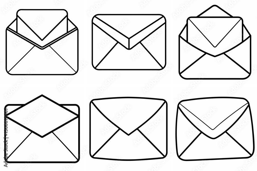 Envelope Outline Coloring Book Page – Line Art Drawing Set on White Background Envelope Outline Coloring Book Page – Line Art Drawing Set on White Background