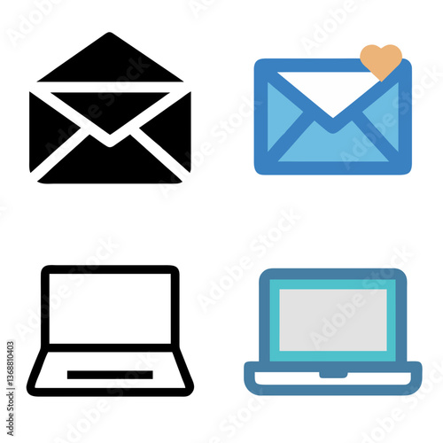 Envelope & Laptop Line Icon, Color Icon Set – Modern Vector Collection