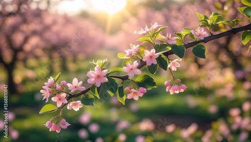 A sunlit tree adorned with vibrant pink flowers, showcasing the beauty of spring in a clear blue sky