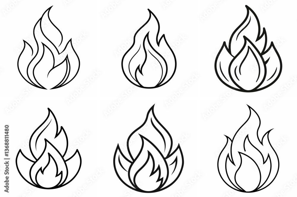 Fire Outline Coloring Book Page – Line Art Drawing Set on White Background Fire Outline Coloring Book Page – Line Art Drawing Set on White Background