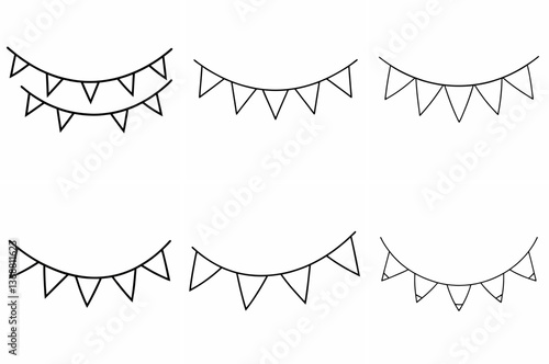 Flags Garland Outline Coloring Page - Line Art Drawing Set on White Background