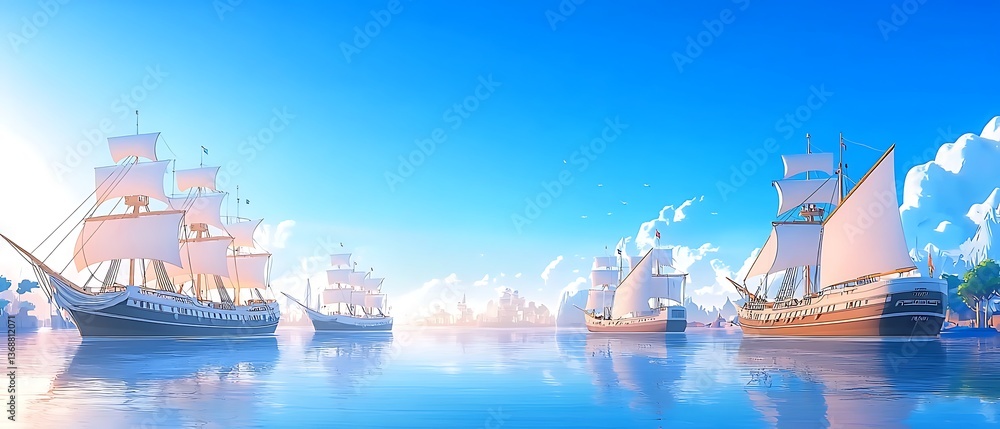 Fototapeta premium Sailing Ships Calm Sea