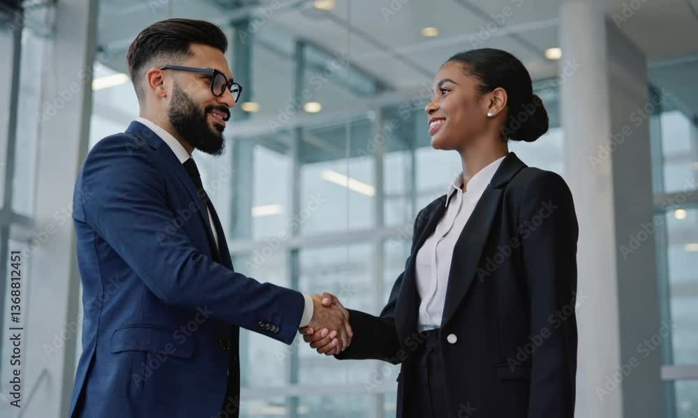 Business people shaking hands in office in slow motion Business people shaking hands in office in slow motion