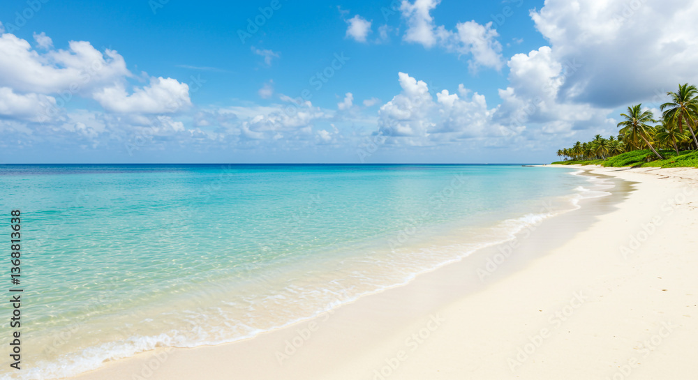 Serenity found on a pristine white-sand beach, turquoise water gently lapping the shore under a brilliant blue sky dotted with fluffy clouds. Serenity found on a pristine white-sand beach, turquoise water gently lapping the shore under a brilliant blue sky dotted with fluffy clouds.