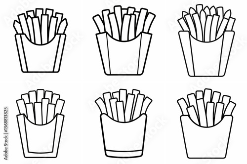 French Fries Outline Coloring Page - Line Art Drawing Set on White Background