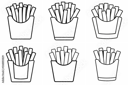 French Fries Outline Coloring Page - Line Art Drawing Set on White Background