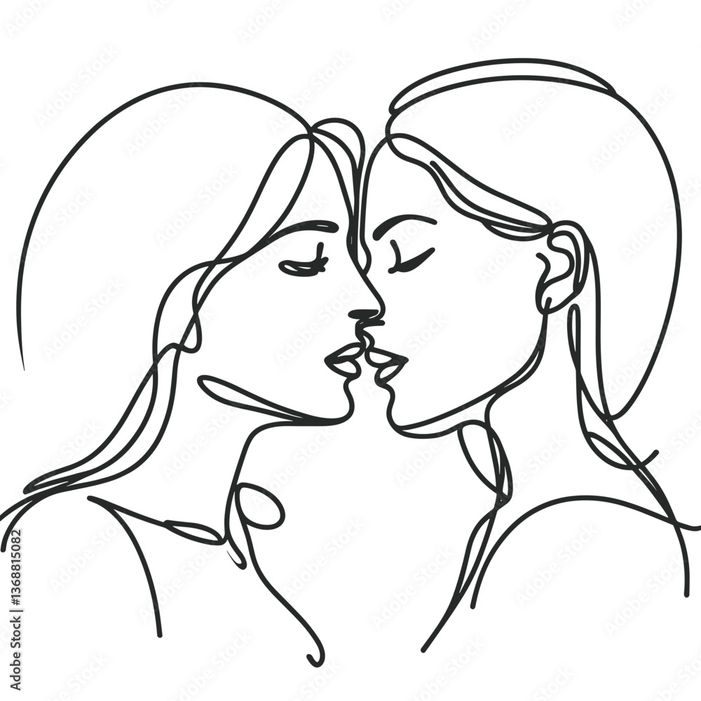 Two women kiss, lgbtq+ expressions of affection in minimalist style Two women kiss, lgbtq+ expressions of affection in minimalist style