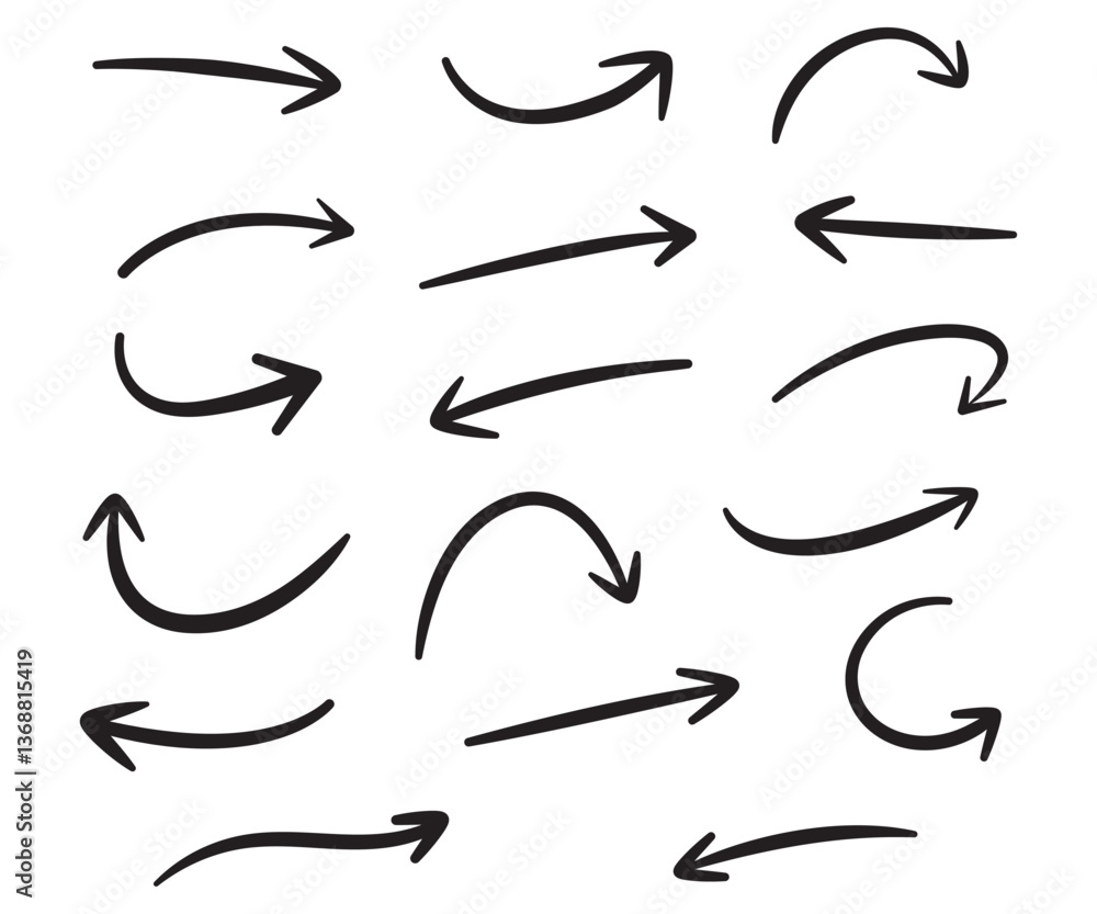 Fototapeta premium Set of arrow hand drawn doodle style organic shapes collection