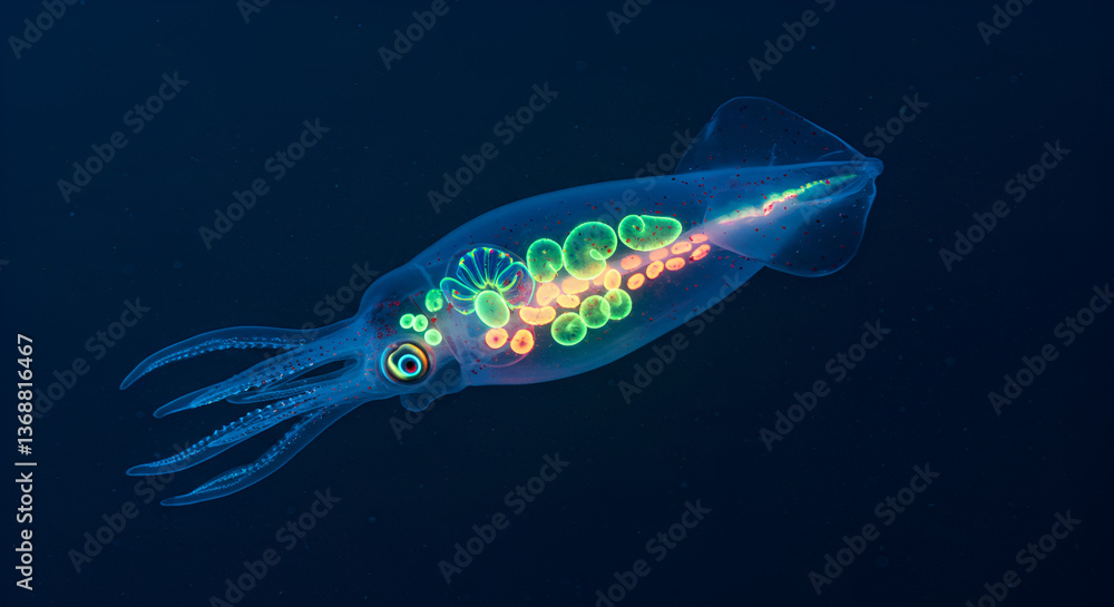 Fototapeta premium Bioengineered Deep-Sea Creature with Neon Organs