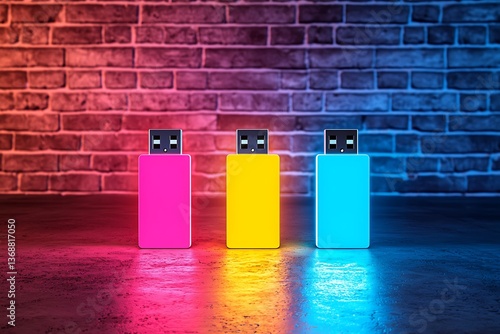 Wallpaper Mural Colorful USB drives with brick wall. Torontodigital.ca