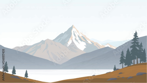 Mountains covered with snow. Mountains landscape. Snowy Mountain Range. Vector illustration.	

