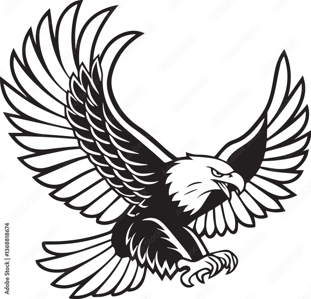 Obraz premium Eagle silhouette flying with wings in vector style perfect for tattoo or logo design