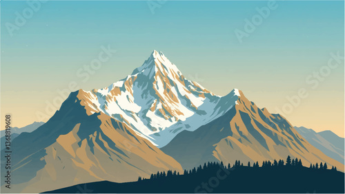 Mountains covered with snow. Mountains landscape. Snowy Mountain Range. Vector illustration.	
