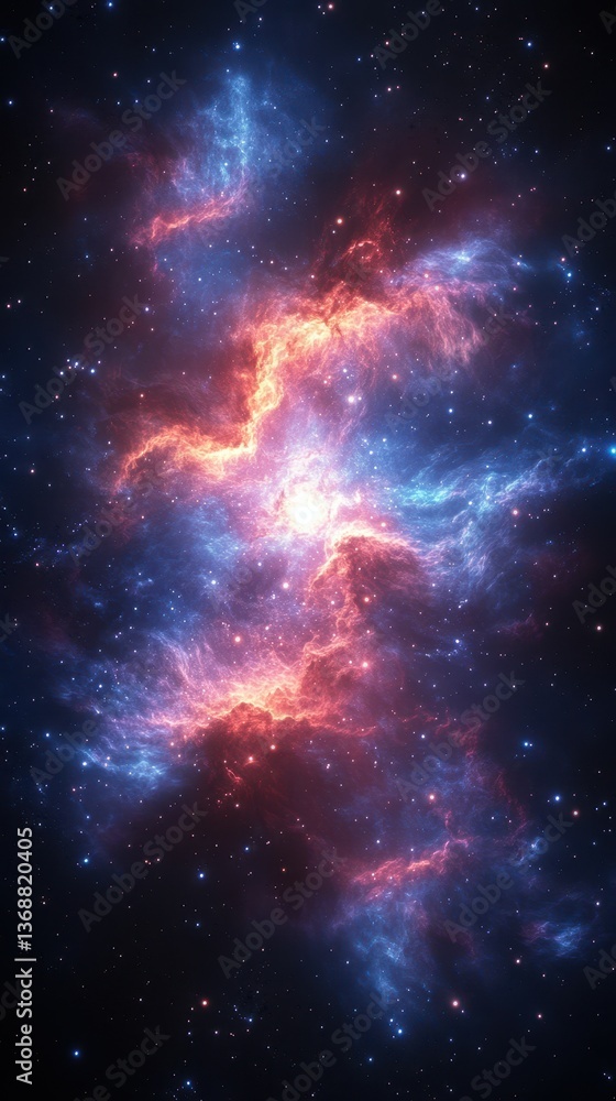 Fototapeta premium Vibrant cosmic nebula showcases stunning colors and star formations in a vast interstellar landscape
