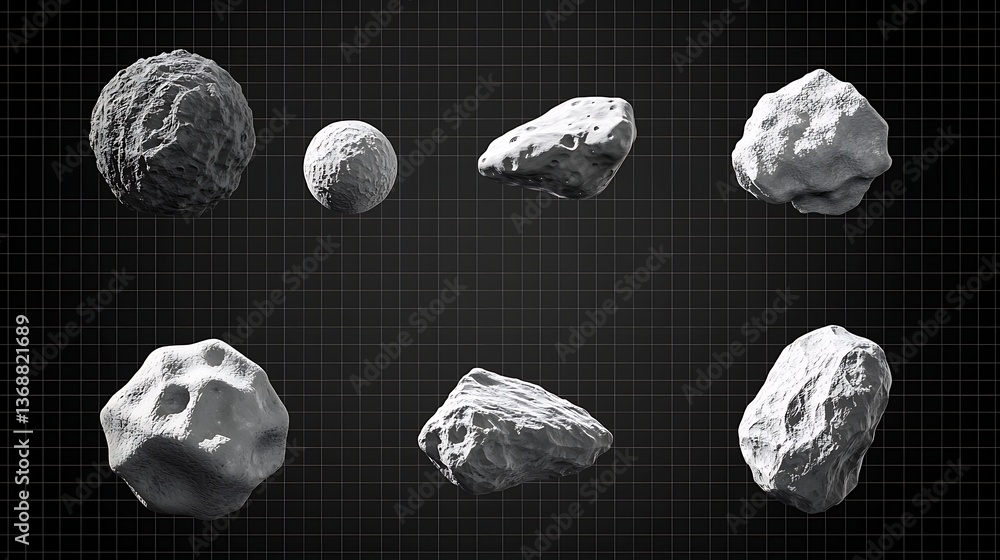 Naklejka premium Space Rocks Asteroid Field Grey.