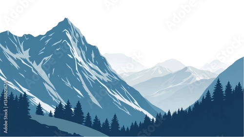 Mountains covered with snow. Mountains landscape. Snowy Mountain Range. Vector illustration.	
