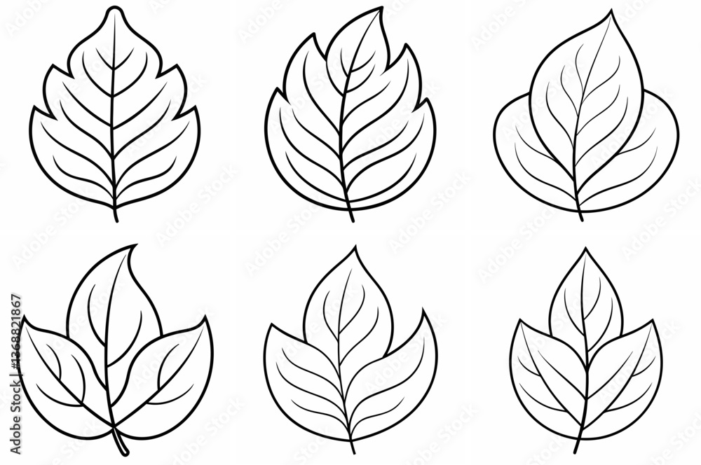Fototapeta premium Leaf Outline Coloring Book Page – Line Art Drawing Set