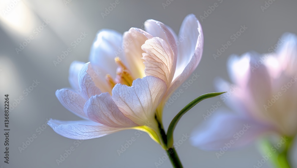 Obraz premium Delicate, pale pink crocus bathed in soft light, detail and beauty