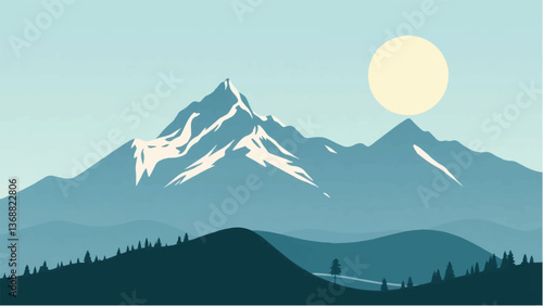 Mountains covered with snow. Mountains landscape. Snowy Mountain Range. Vector illustration.	
