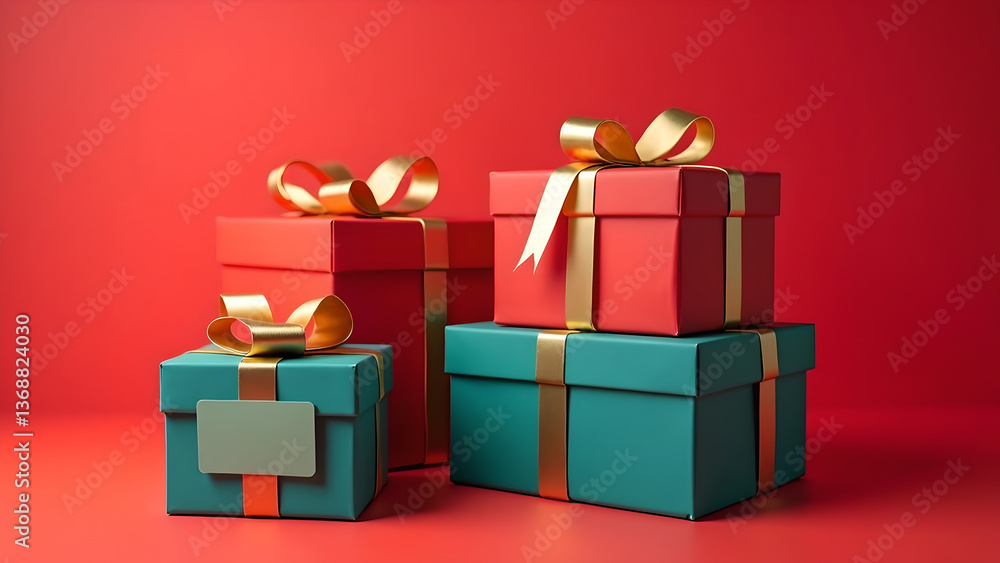 Fototapeta premium High Detail Image of Shopping Packet with Present Boxes and Sale Tag 