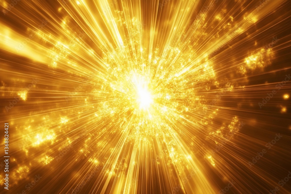 Brilliant explosion of golden light radiating from a central point during a dazzling cosmic event Brilliant explosion of golden light radiating from a central point during a dazzling cosmic event
