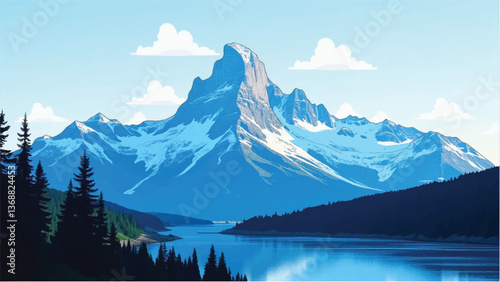 Mountains covered with snow. Mountains landscape. Snowy Mountain Range. Vector illustration.	
