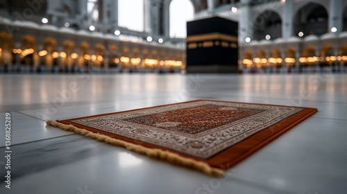 Prayer rug in Masjid al-Haram, Mecca, symbolizing faith and devotion
