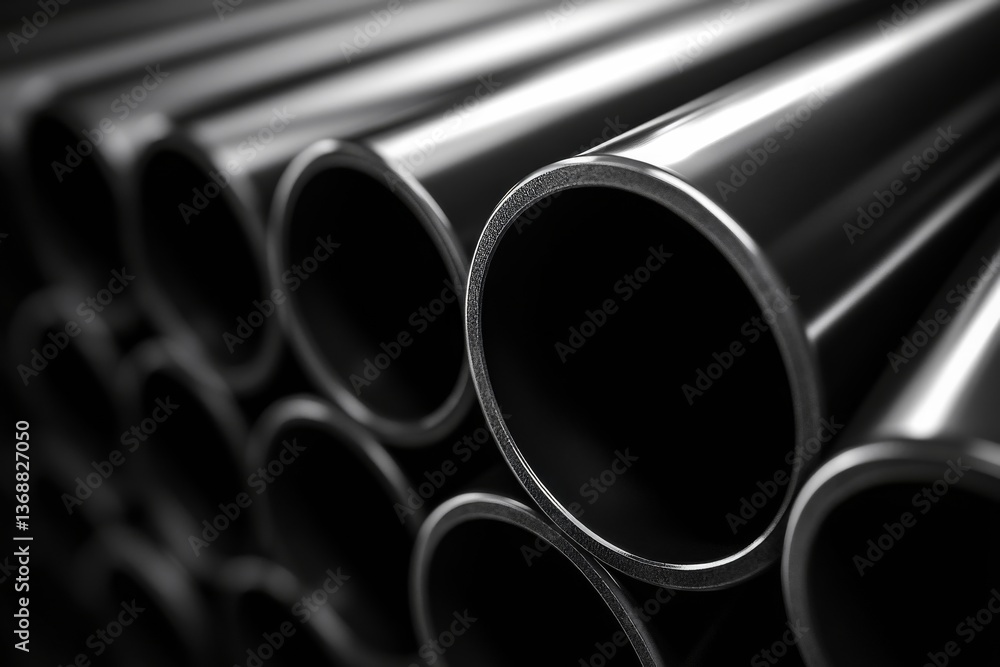 Black industrial steel pipes close-up. Black industrial steel pipes close-up.