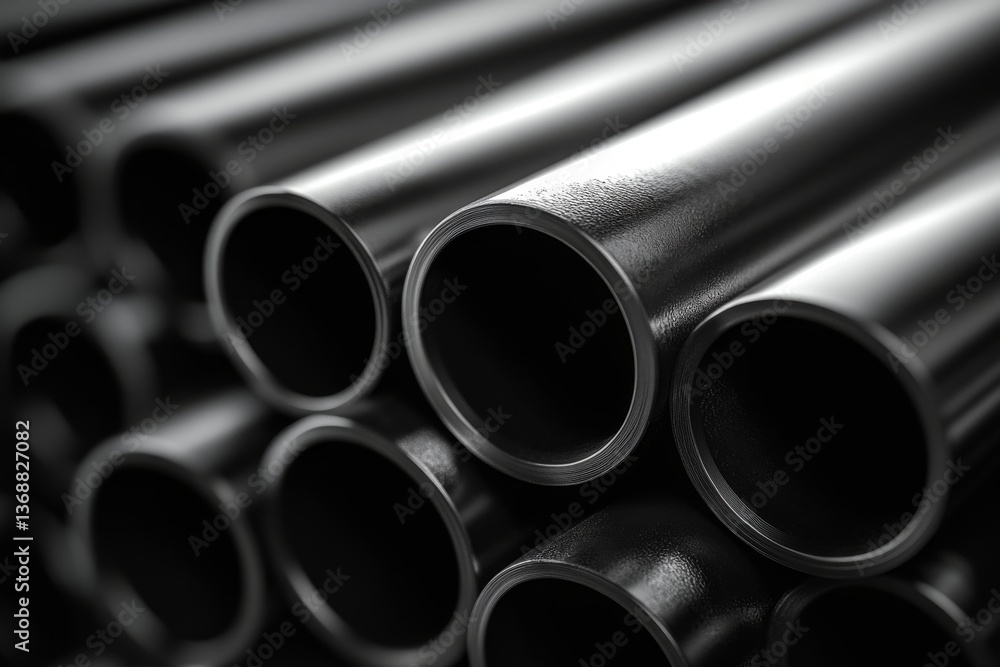 Black industrial steel pipes close-up. Black industrial steel pipes close-up.