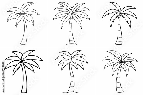  Palm Tree Outline Coloring Book Page Line Art Drawing Set