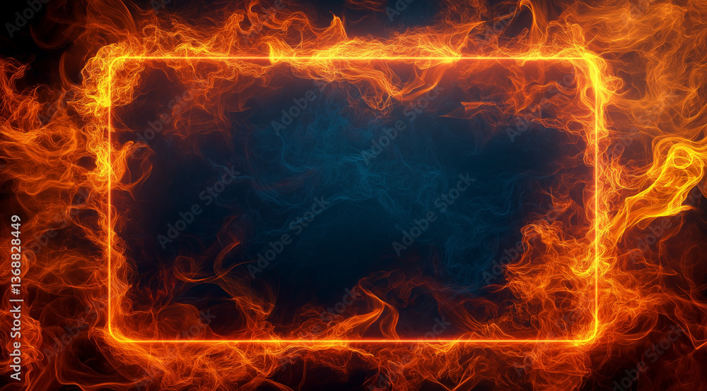 Fototapeta premium creative frame for your design with fire. Background with flame, smoke and frame