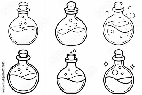 Potion Outline Coloring Book Page Line Art Drawing Set