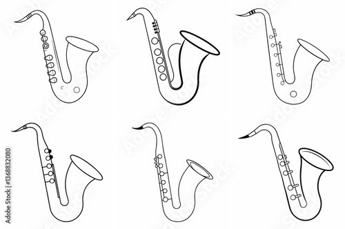 Saxophone Outline Coloring Book Page Line Art Drawing Set