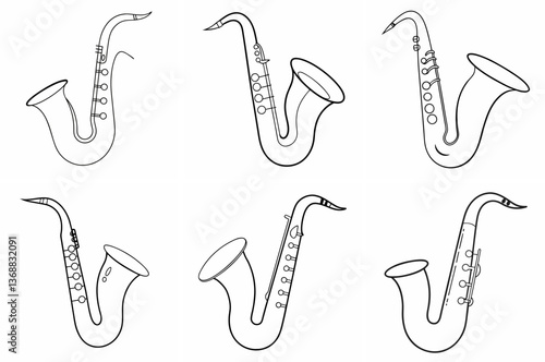 Saxophone Outline Coloring Book Page Line Art Drawing Set