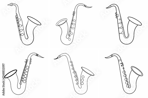Saxophone Outline Coloring Book Page Line Art Drawing Set
