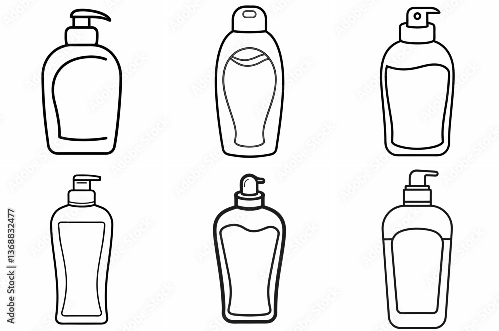 Shampoo Outline Coloring Book Page Line Art Drawing Set Shampoo Outline Coloring Book Page Line Art Drawing Set