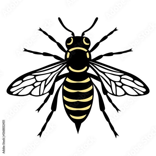 Wasp with spread wings in black and yellow design