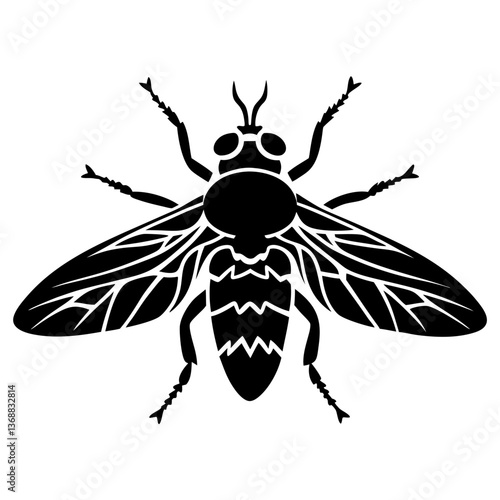 Horsefly insect with detailed wings, black and white