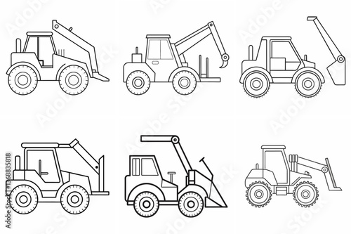  Telehandler Machine Outline Coloring Book Page Line Art Drawing Set