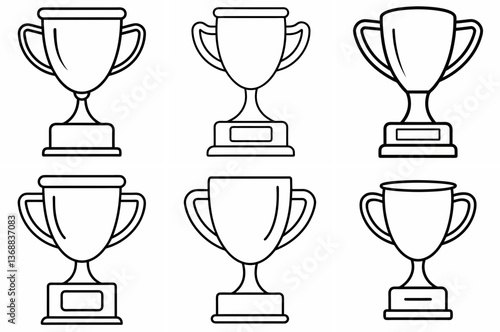 Trophy Outline Coloring Book Page Line Art Drawing Set