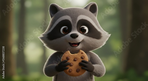 Wallpaper Mural Adorable Raccoon Enjoying a Delicious Chocolate Chip Cookie in a Lush Forest Setting Torontodigital.ca