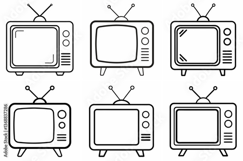 TV Outline Coloring Book Page Line Art Drawing Set