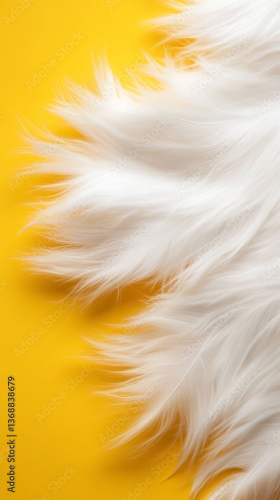 Fototapeta premium White fur texture detail, set against a vibrant golden yellow background